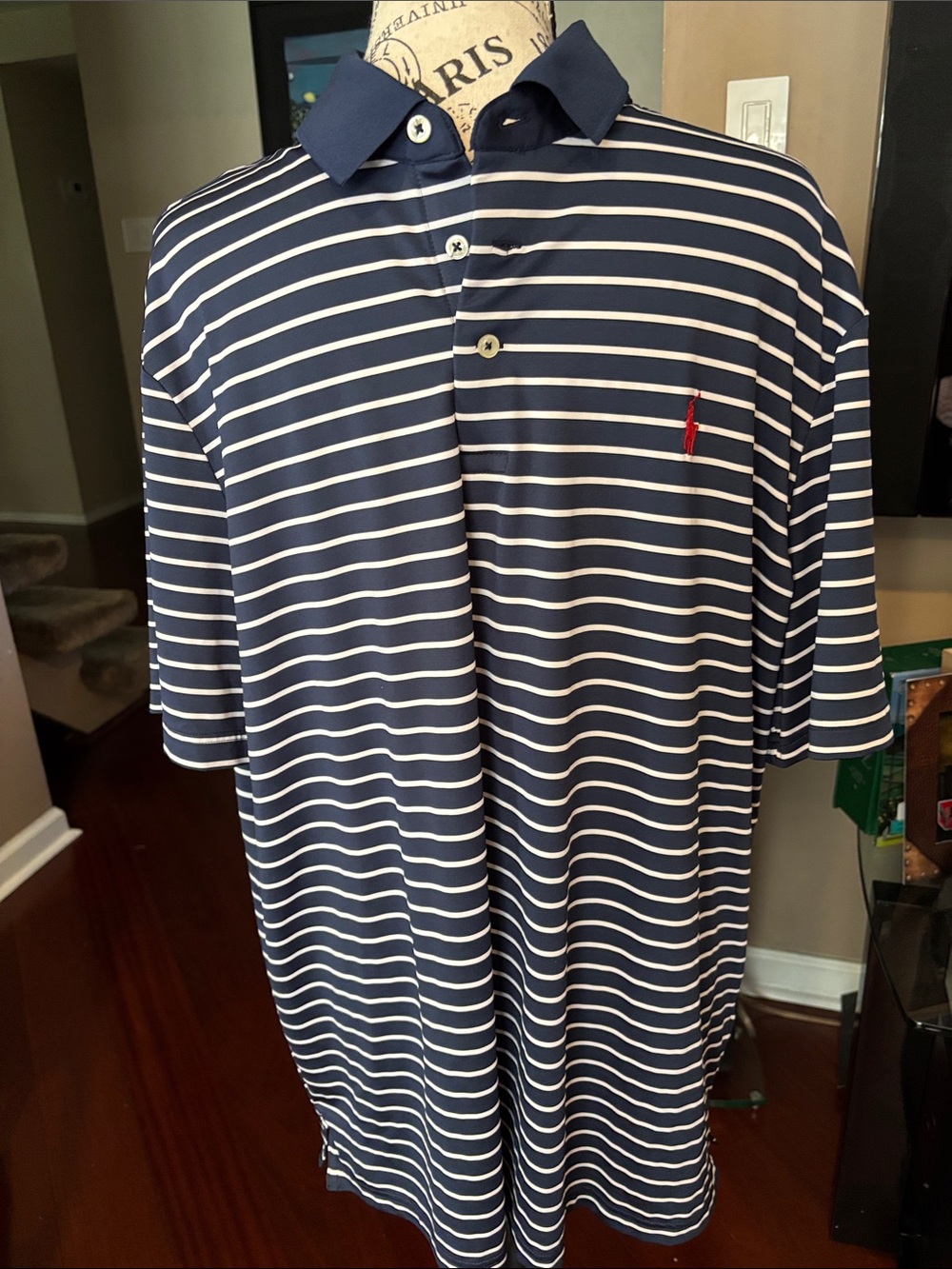 Polo-Style Men's Navy and White Striped Polo Shirt